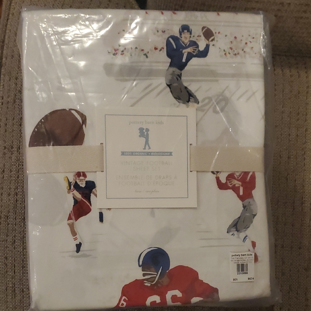 Pottery Barn Kids Football Theme Sheet Set - Red, Blue, White